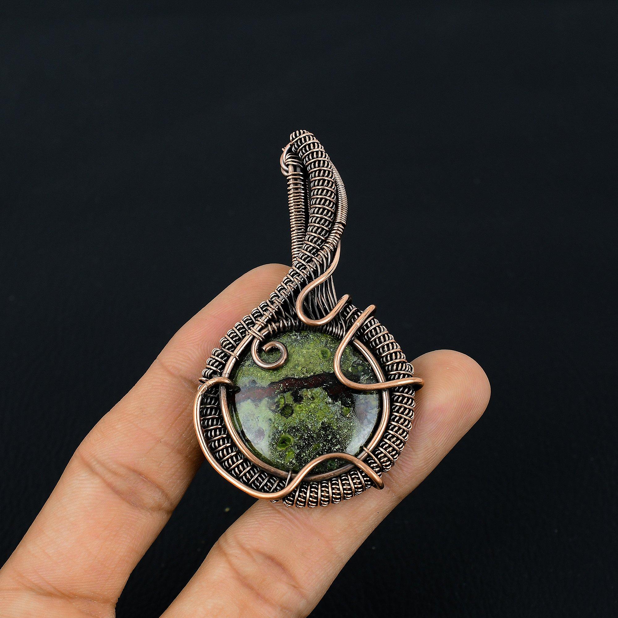 

Украшения из Драконьей Яшмы, Подвеска из Натурального Камня Ручной Работы, Подвеска, Оплетенная Медной Проволокой 999 пробы, Антикварные Украшения, Для Подарка на Помолвку 2.99 Inches