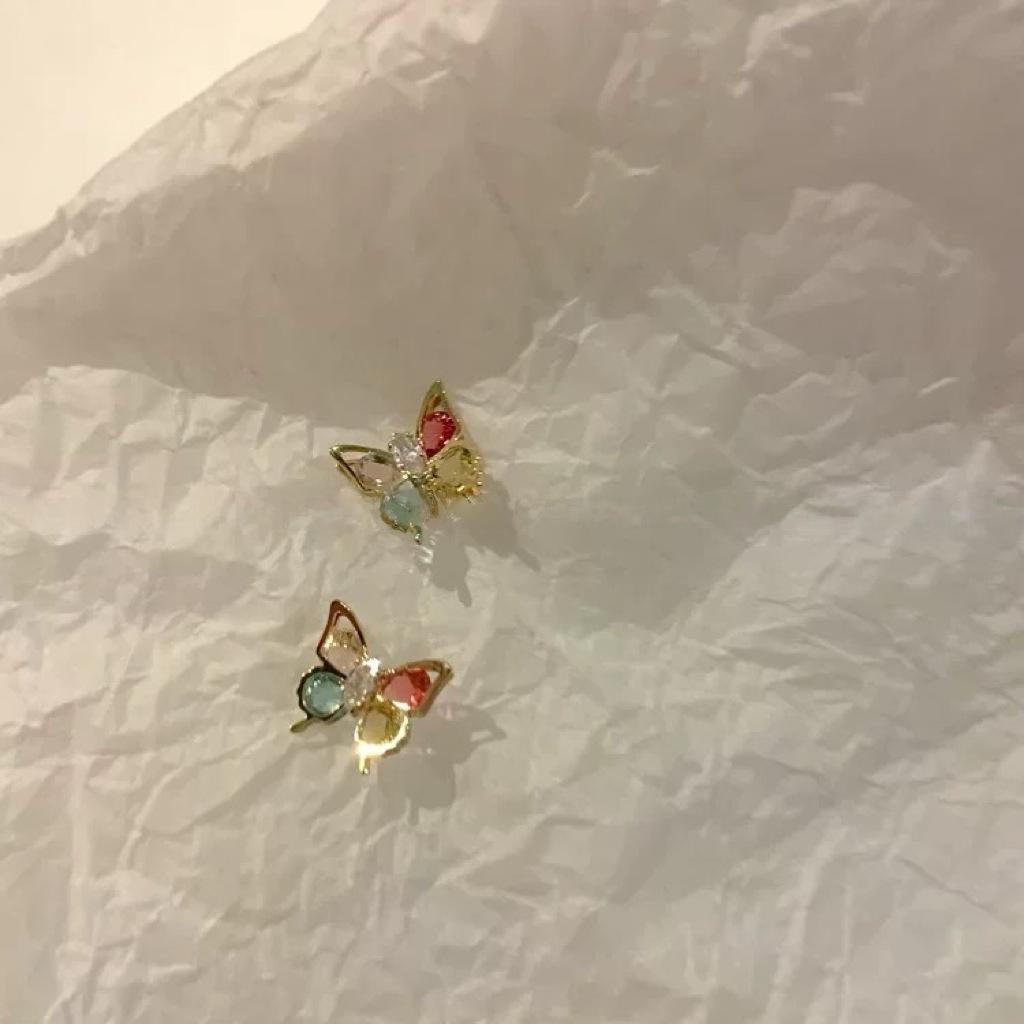 Stunning Colorful Zircon Butterfly Stud Earrings: Summer Sweet, Versatile, and Stylish Design for Women.