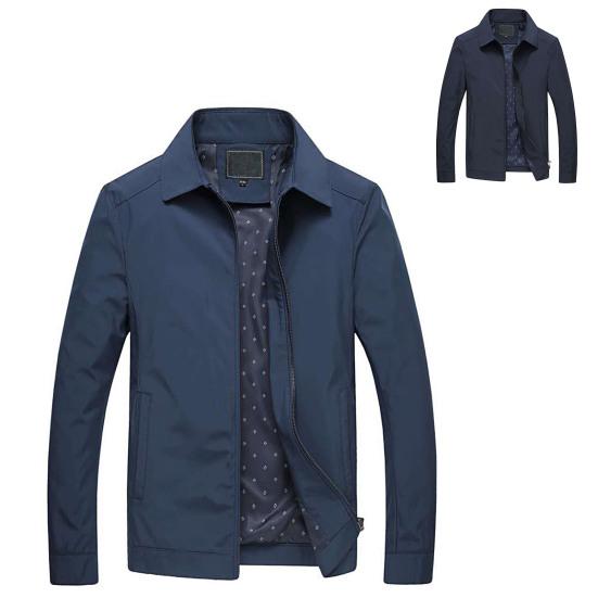 Jaqueta Casaco Fino Casual Masculino Outono Gola Virada Manga Longa Bolso Zíper