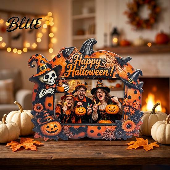 Vintage Pastoral Style Halloween Photo Frame Wooden Desktop Picture Holder for Spooky Party Decoration Bed And Breakfast Decor Festive Home