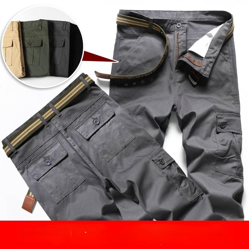 

Мужские хлопковые брюки-карго для мужских эластичных повседневных брюк с несколькими карманами, модные уличные брюки 34 серый
