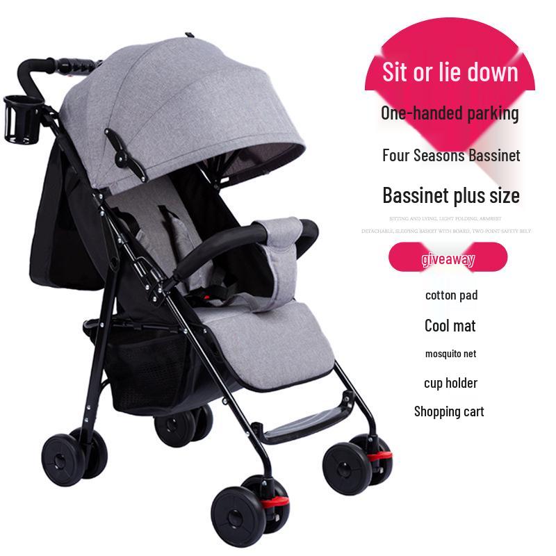 Compact Baby Stroller: Foldable with Recline, Shock Absorption, All-Weather Brakes, and Anti-Hunchback Design.