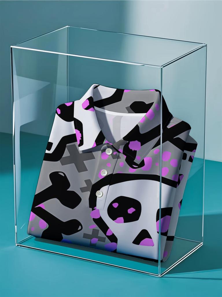 Men's Short-Sleeve Polo Shirt, Flat Digital Print Pattern - No Texture - Skull and Crossbones Design, Stylish and Minimalist Short Sleeve, Button-Up,