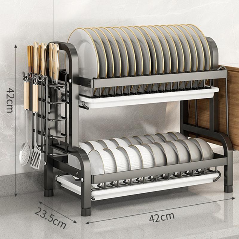 Dish Drying Rack Compact Kitchen Dish Rack Drainboard Set Large Rust-Proof Dish Drainer  Holder