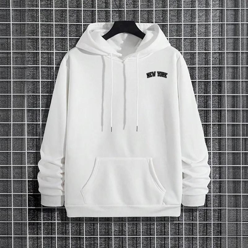 2025 Mens Hoodie High Quality Long Sleeve Solid Color Sweatshirt Urban Casual Fashion Sporty Hooded Outerwear Man Clothes