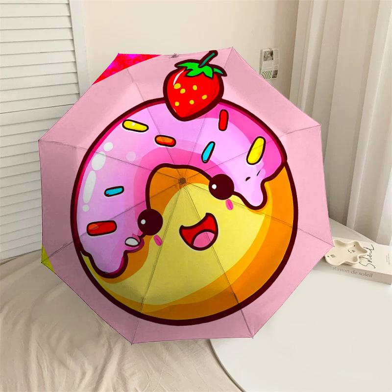

1PC donut strawberry Automatic Open/Close Umbrella with Windproof, 8-Rib Sturdy Canopy, Durable Ribs, Fashionable Design1282A