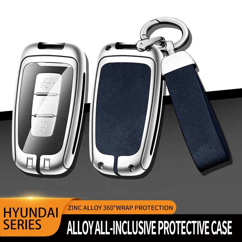 Car Interior Accessories Metal Leather Car Key Cover Flip Key Zinc Alloy Car Remote Key Bag for Hyundai