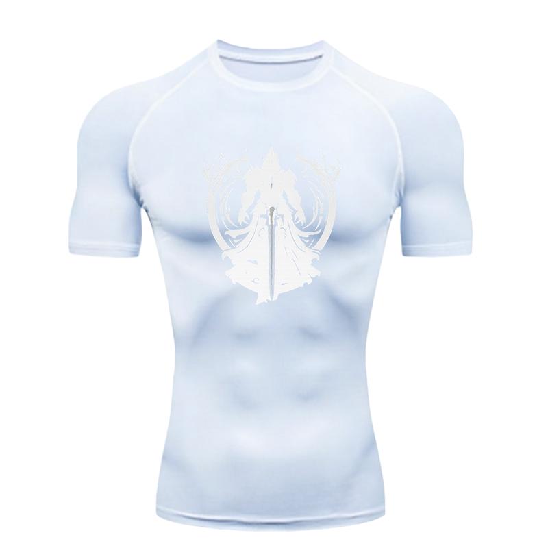 Men's Sports T Shirt Training Fitness Gym Jogging Running Workout Compression Shirt Black Knight Design