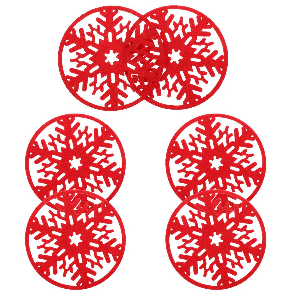 6Pcs Christmas Felt Coasters Round Nonslip Heat Resistant Cup Pads Xmas Snowflake Design Coaster for Dining Table
