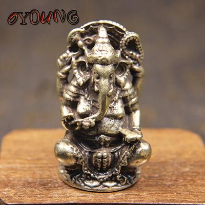 Mini Vintage Brass Ganesha Statue Pocket India Thailand Elephant God Figure Sculpture Home Office Desk Decorative Ornament Gift