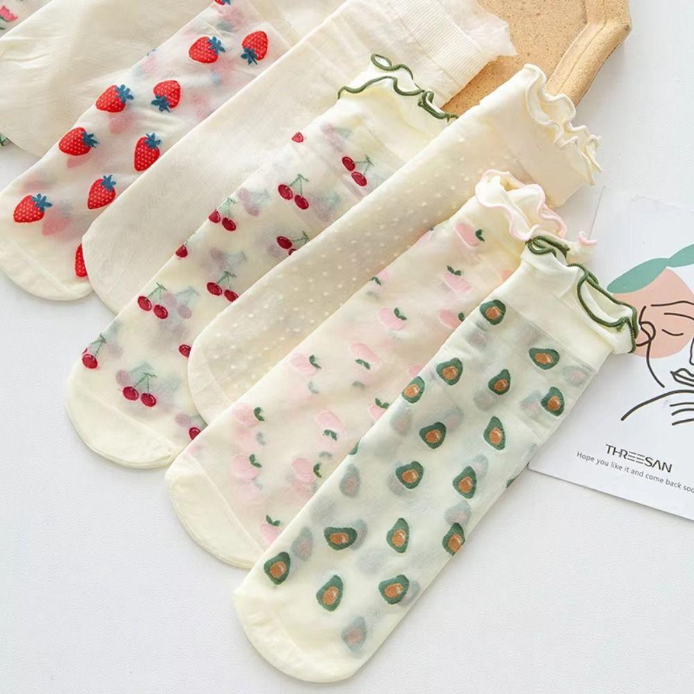5 Pairs Embroidery Lolita Socks Anti-slip Women's Socks Fashion Lace Stockings For Women's Girls