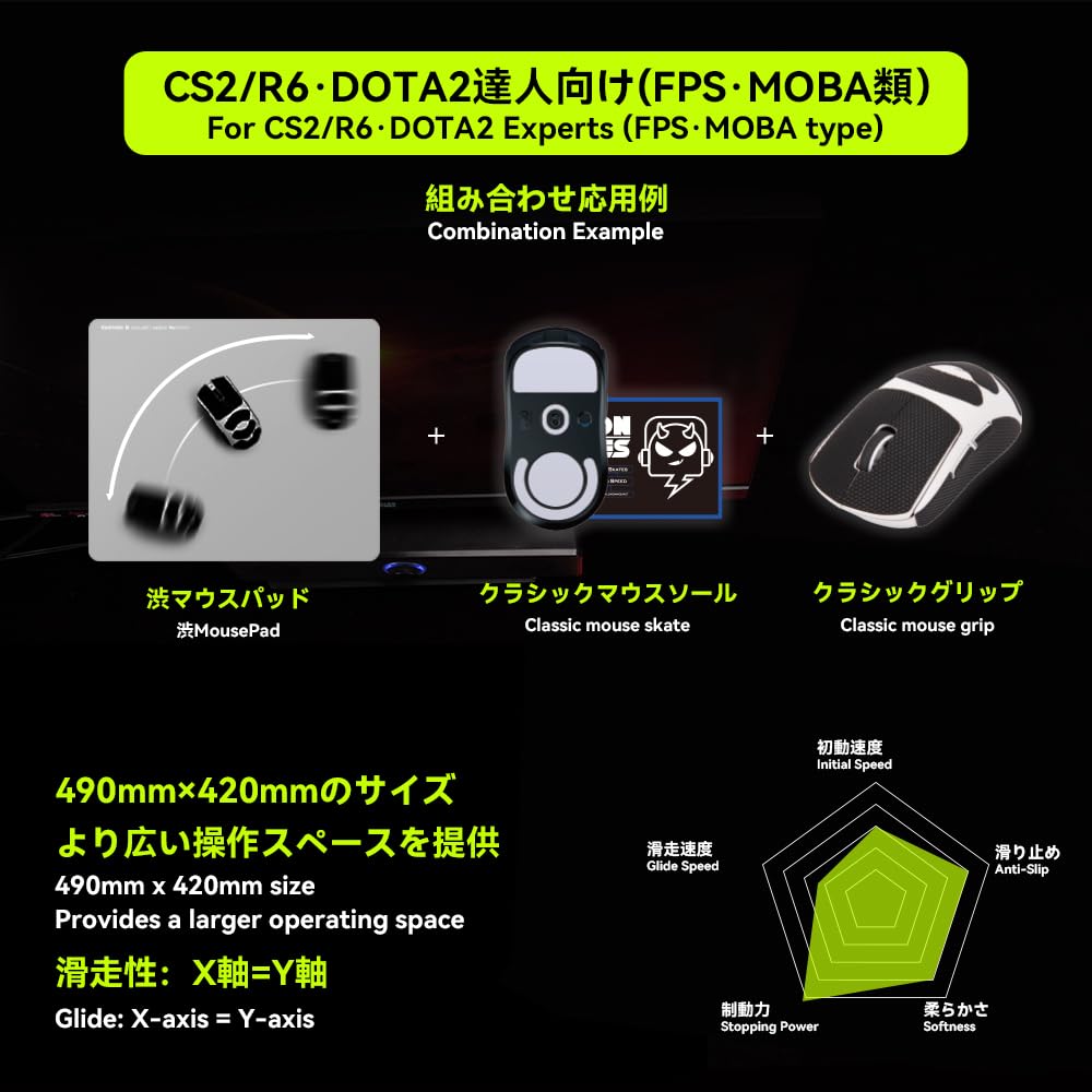 TALONGAMES Shibu Series Gaming Mousepad eSports Mousepad 490x420x4mm Cloth High Control Rubber Base Reinforced Edges Large Size Japanese Distributor