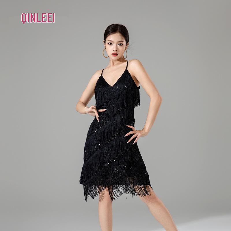 High-End Women's Latin Dance Tassel Dress - Sexy Adult Performance and Competition Costume