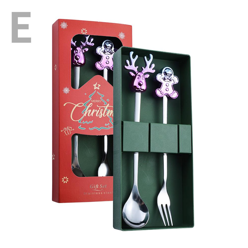 Cartoon Santa Claus Christmas Tree Coffee Dessert Spoon & Fork Gift Set