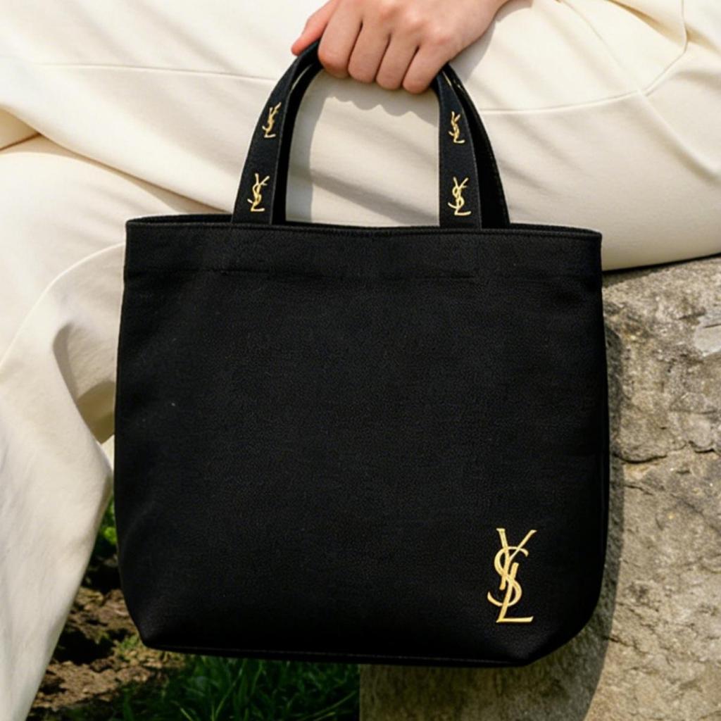 YSL Women's Canvas Shoulder Shopping Bag-Yves Saint Laurent-Environmentally Friendly Shopping Black Letter Print Tote