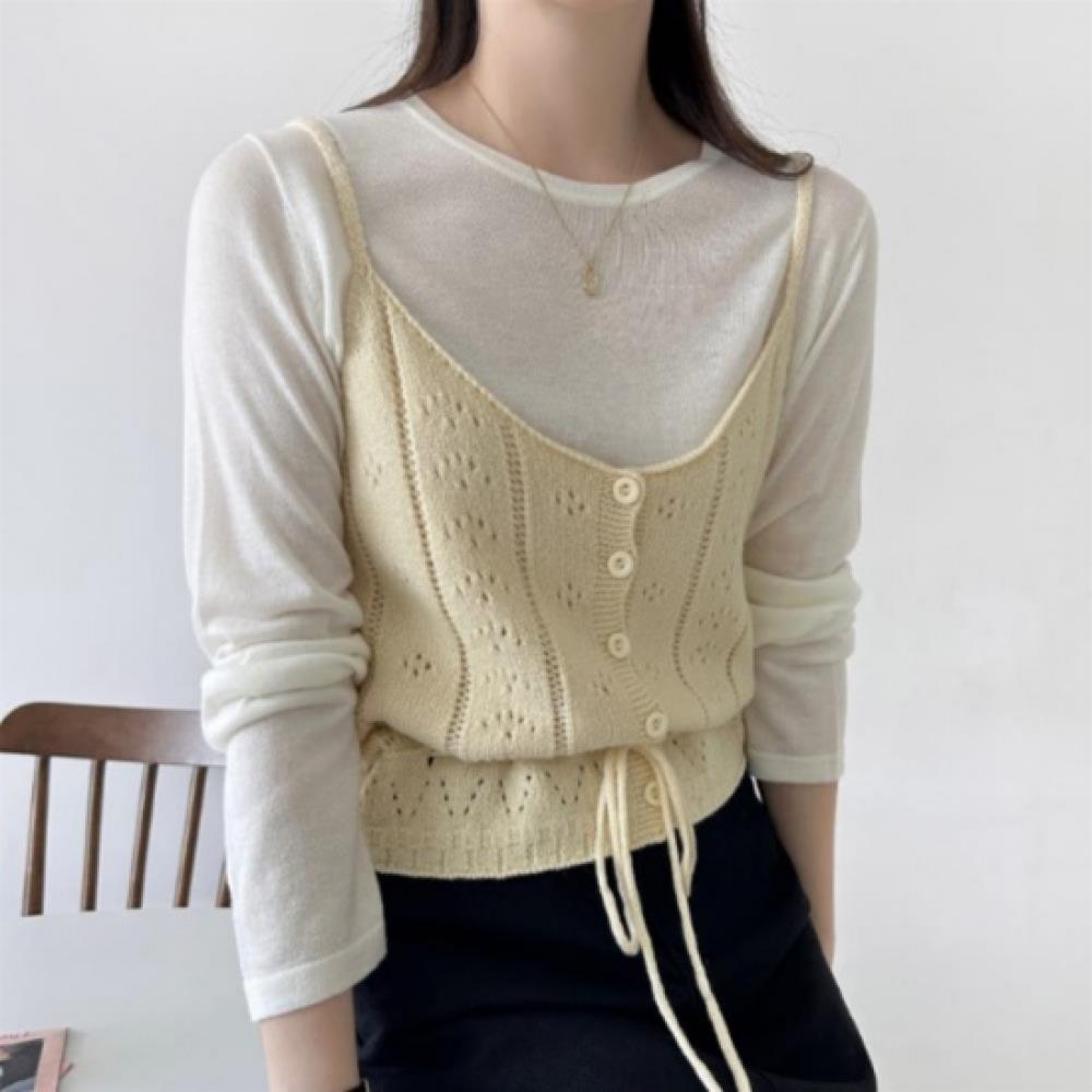 New Arrivals Open Run Women Punching Ribbon Knit Bustier Vest