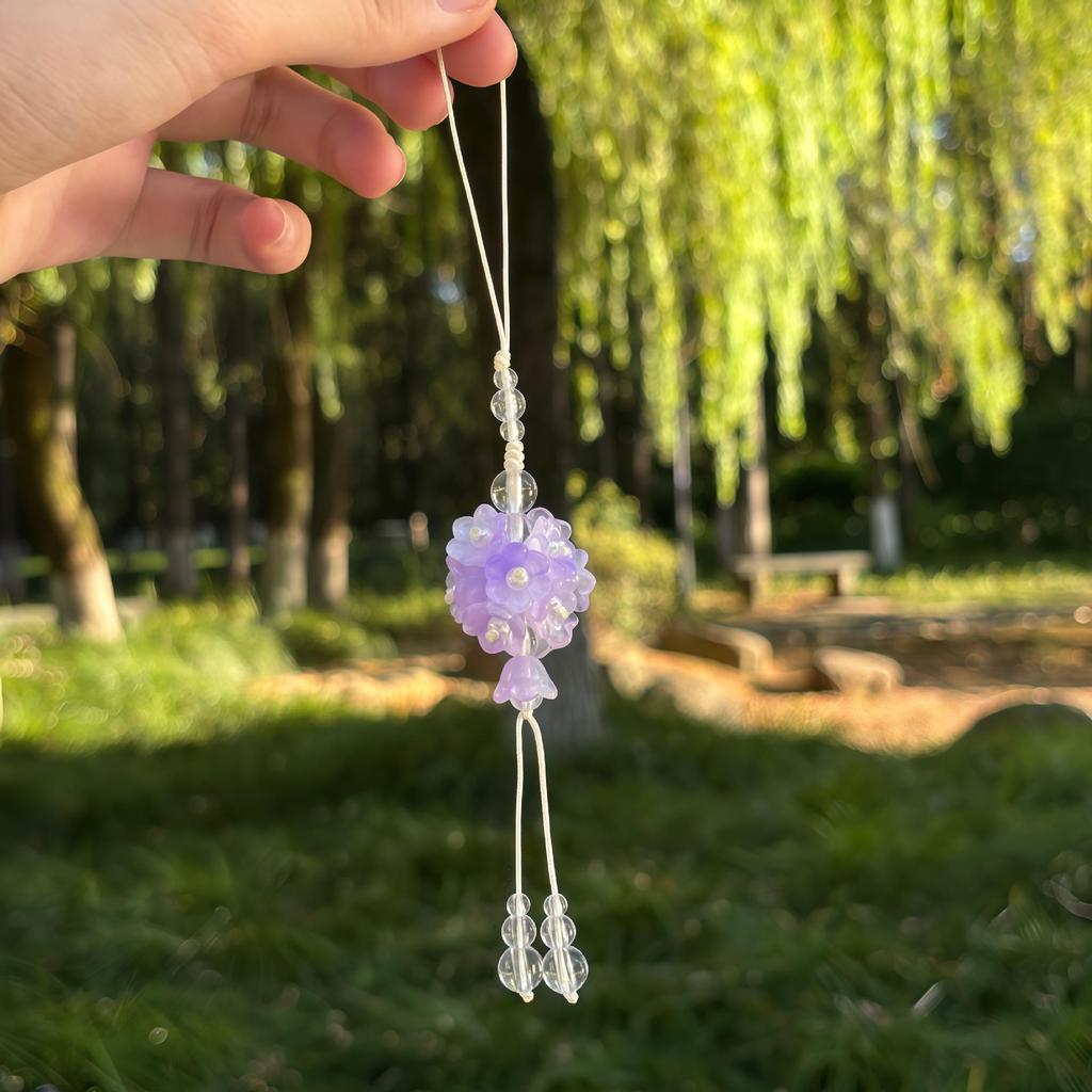 Hydrangea Lily Beaded Phone Charm Keychain