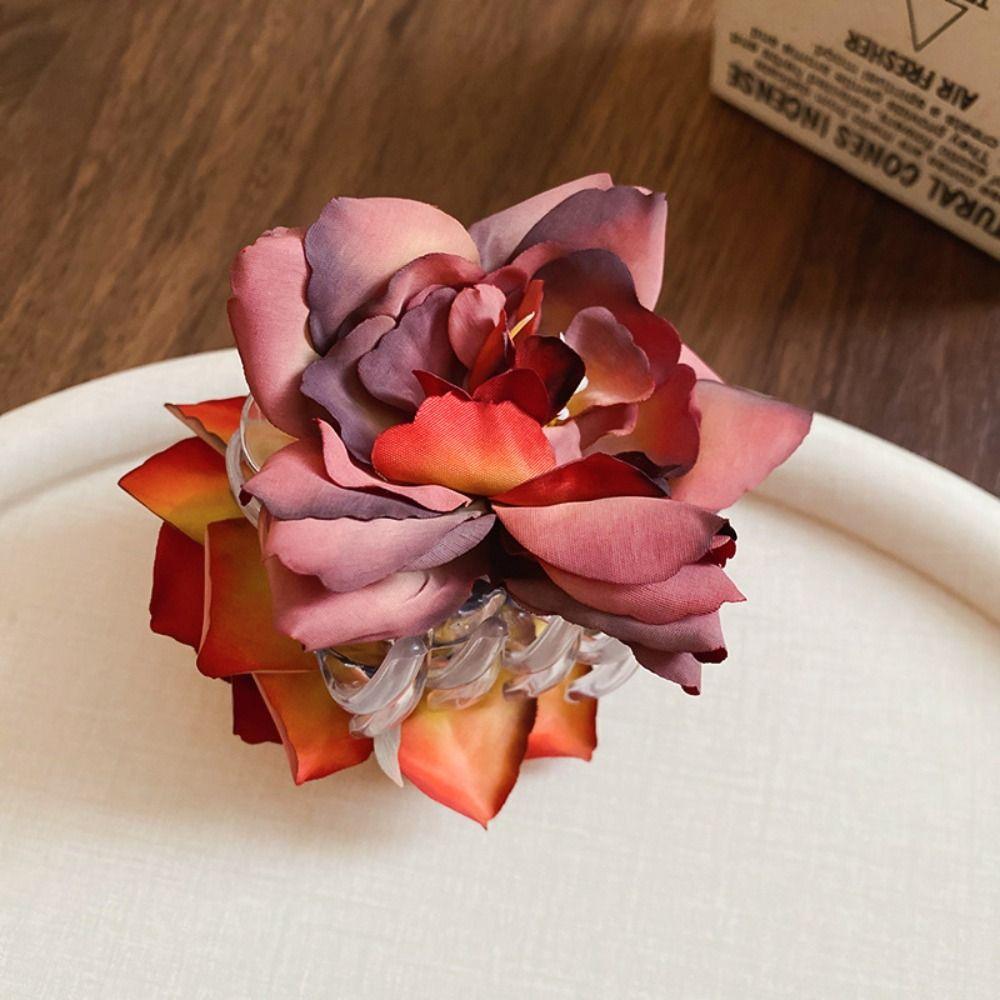 Cloth Rose Shark Clip Korean Style Seaside Vacation Headwear Simulated Flower Hair Claw  Women