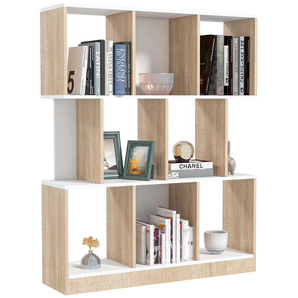 8-Shelf Bookcase Furniture for Living Room and Bedroom, in Wood, 100x27x124 cm, Oak and White
