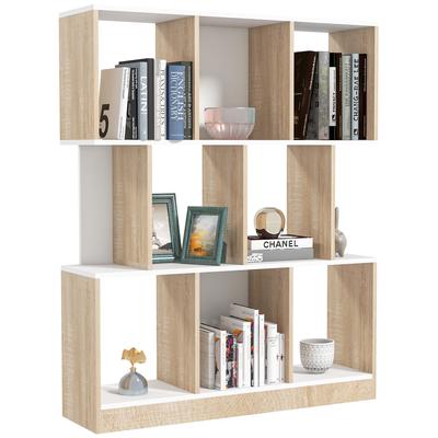 Oturma Odası ve Yatak Odası için 8 Raflı Kitaplık Mobilya, Ahşap, 100x27x124 cm, Meşe ve Beyaz