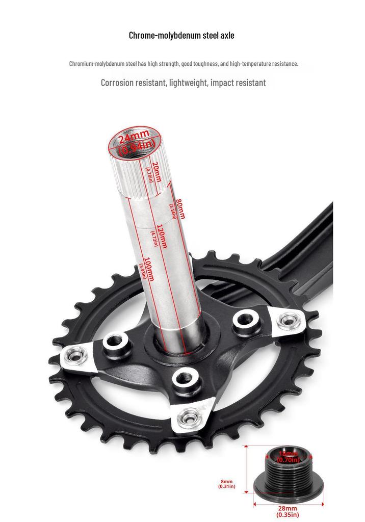 EVOSID Hohl integrierter Mountainbike Kurbelsatz mit Innenlager, 104BCD, Einzelkettenblatt (32/34/36/38 Zähne)