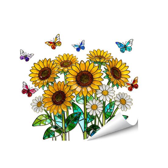 Colorful Spring Floral Cling Window Glass Sticker Double-Sided Static Stained Glass Effect B