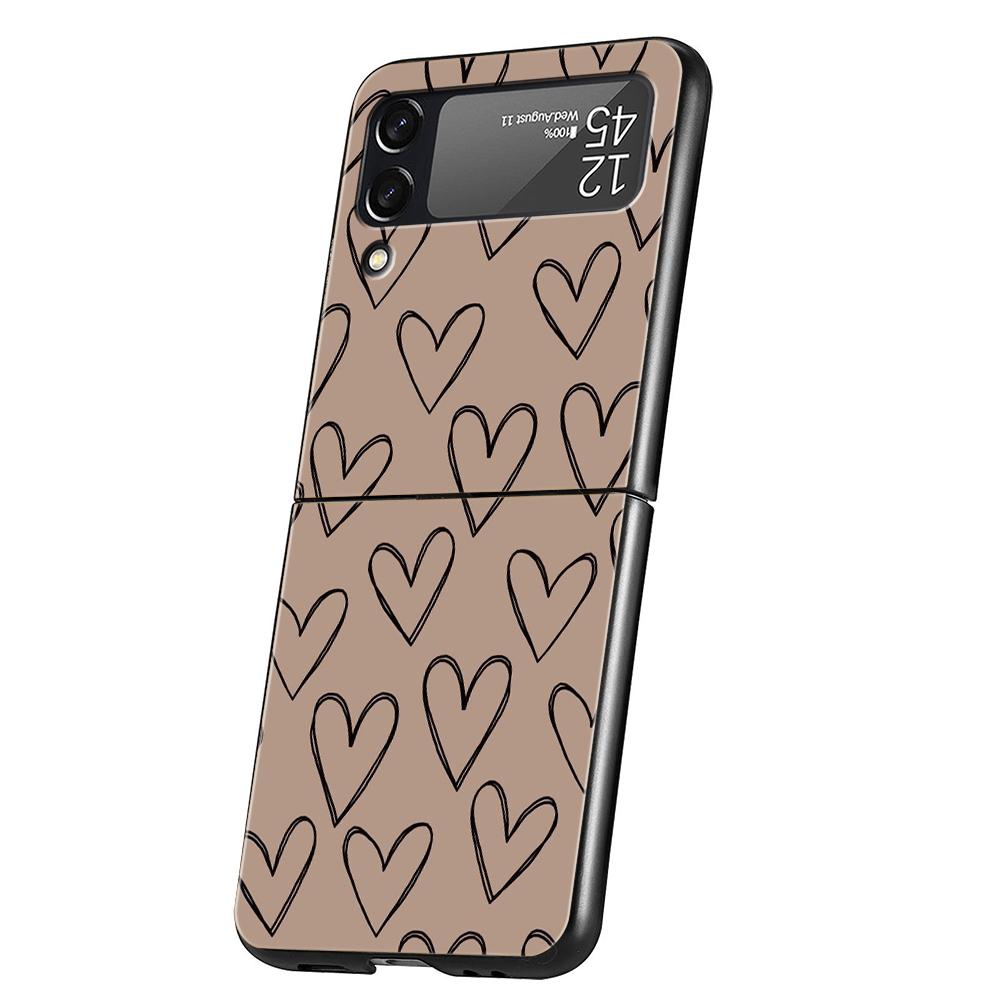 Love Heart Phone Case For Samsung Galaxy Z Flip 3 4 5 6 7 Hard Black Folding PC For Samsung Z Flip3 Flip4 Flip5 Cover