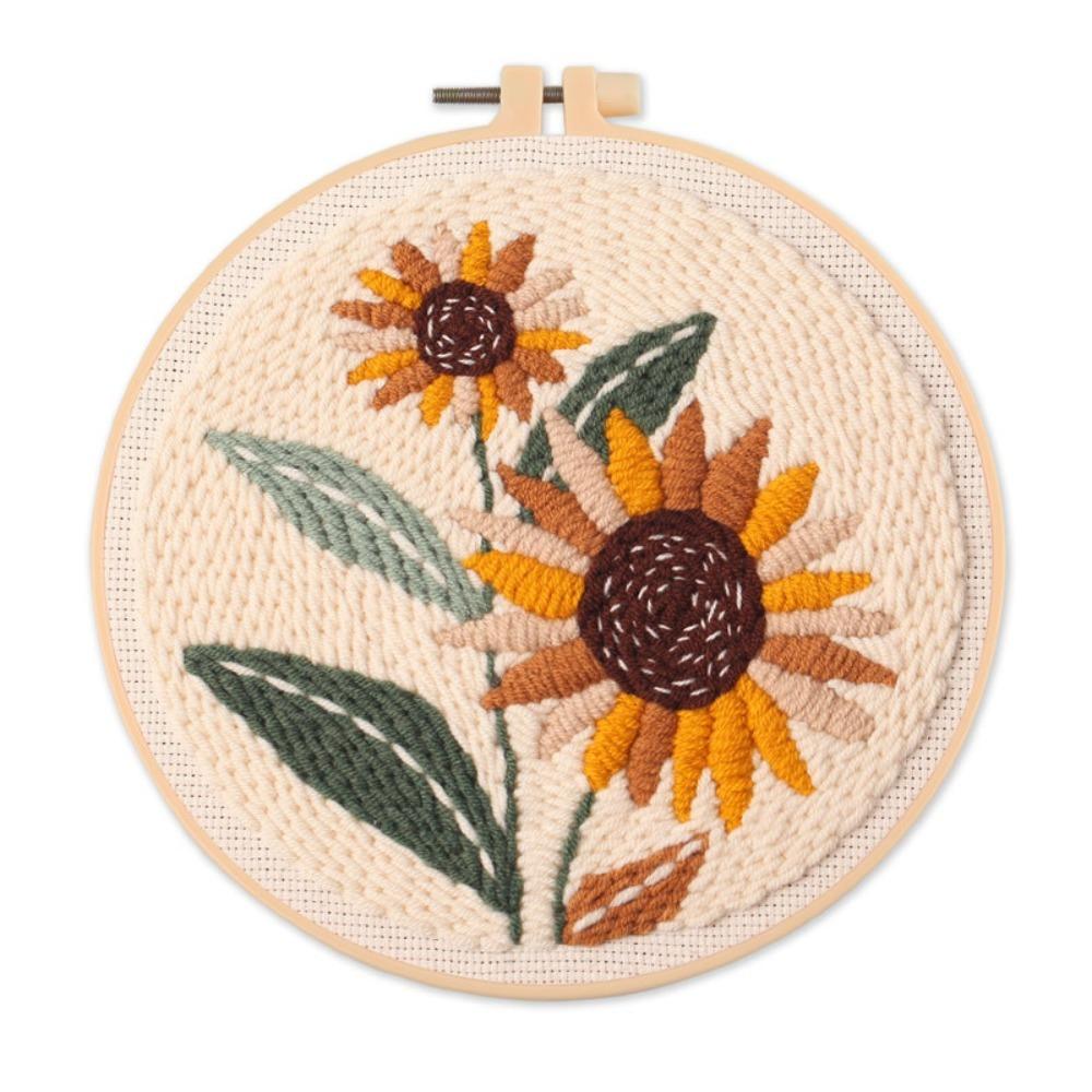 Stamped Cloth Tulip Sunflower Punch Needle Kit Yarn Thread DIY Embroidery Kit