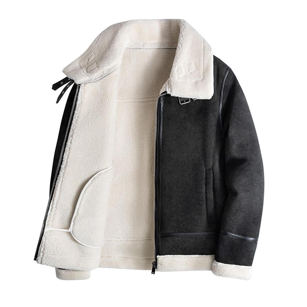 2024 Men's Trendy Shearling Lined PU Leather Motorcycle Jacket