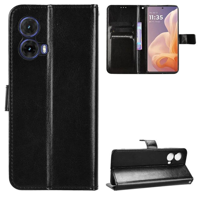Crazy Horse Wallet Flip Case for Motorola Moto G85, Black