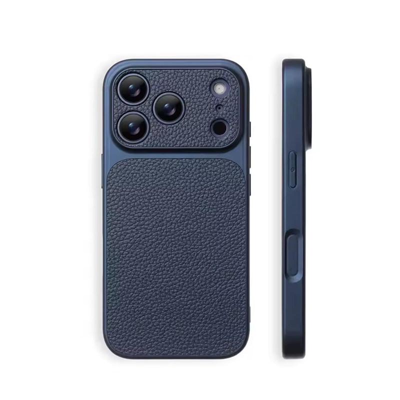 Luxury Lychee Texture Leather Matte Hard Case For iPhone 17 Pro Max 16 15 14 13 12 11 Pro Max Full Lens Protection Back Cover Shell