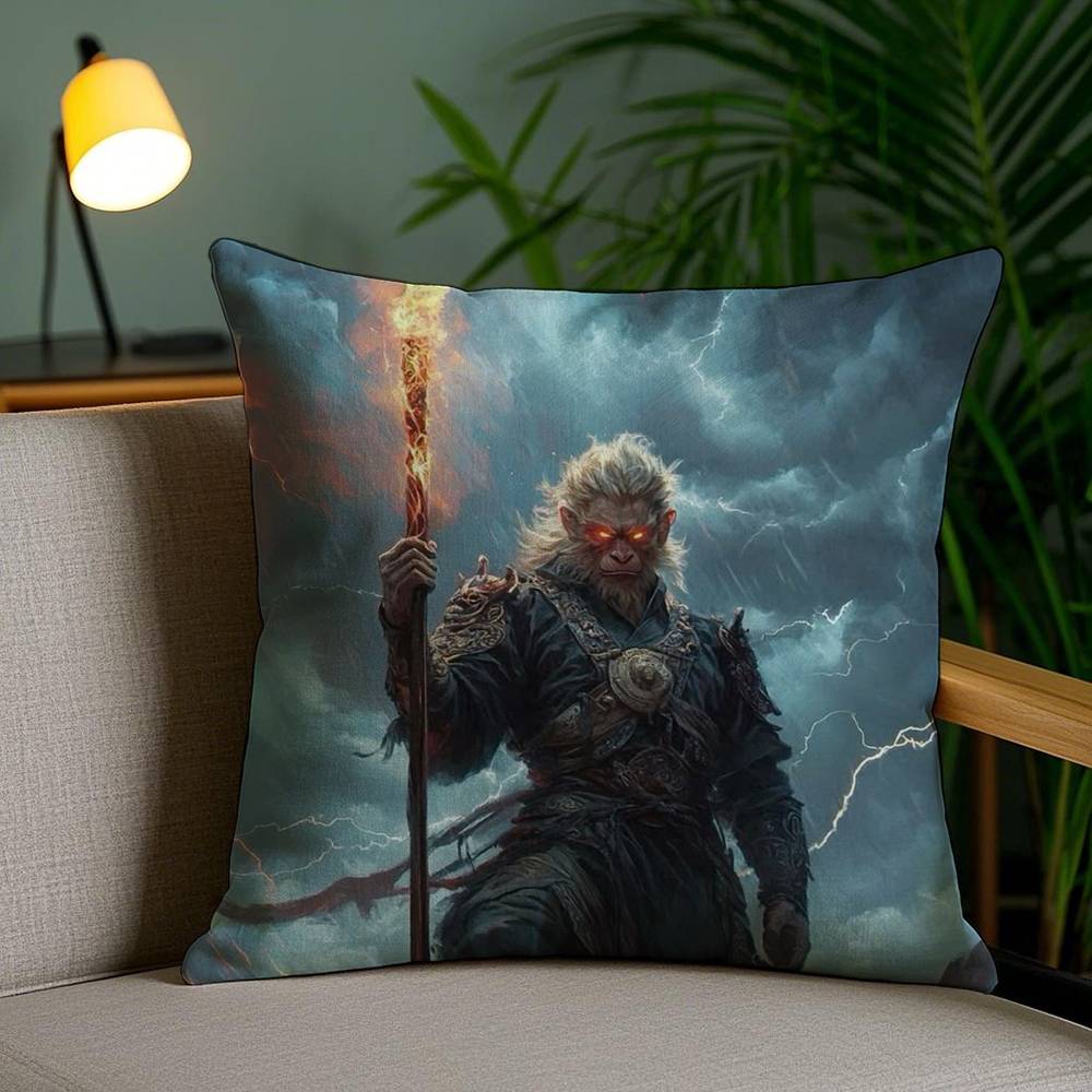 Black Myth Wukong Pillow Case Home Dorm Chair Back Short Plush Double-sided Printing Office Nap Time Cushion Cover
