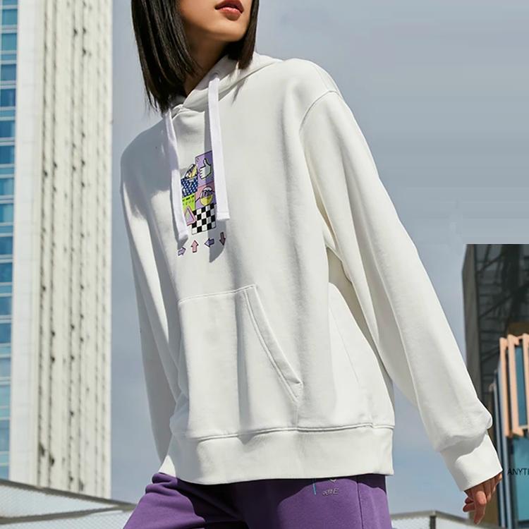 Li-Ning Cartoon Pattern Pullover Hoodie Women Tops White AWDS592-1