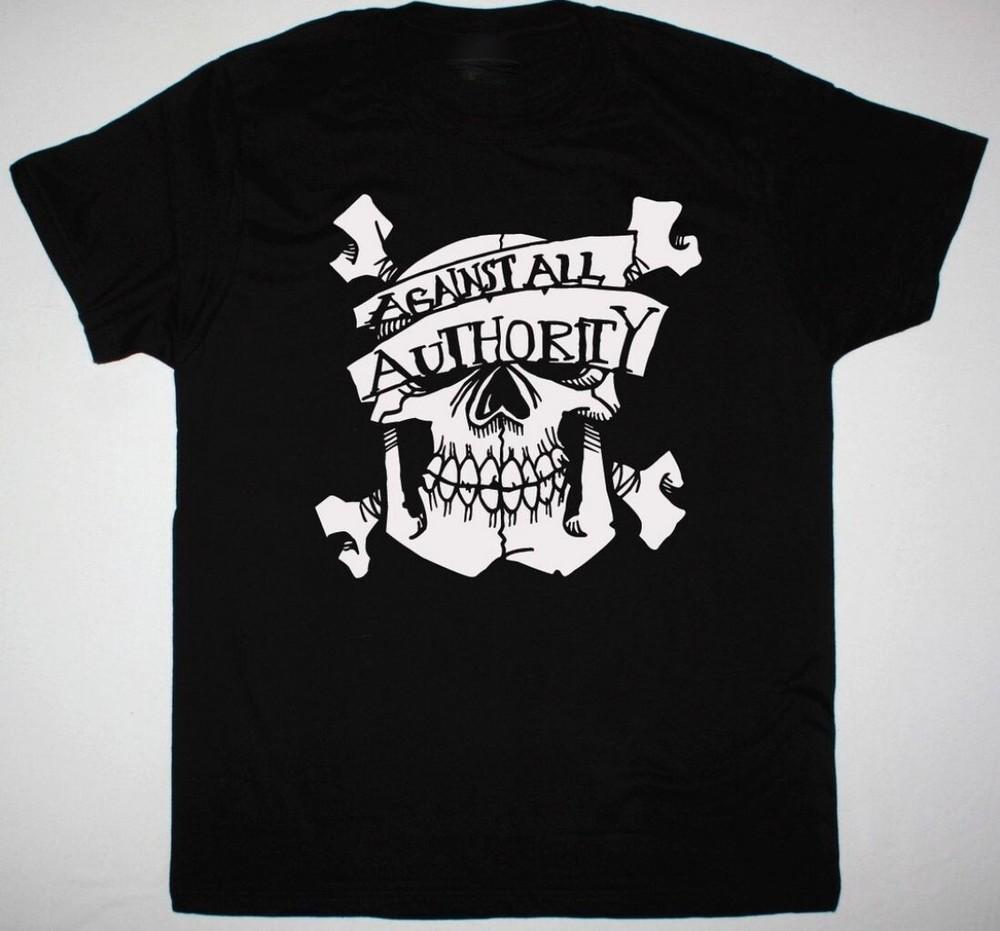 Vintage AGAINST ALL AUTHORITY SKULL Cotton S-4XL Unisex Black Shirt BL421