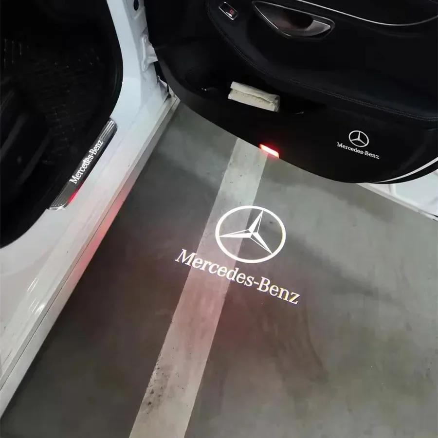 XAOJZ1 C200 E200 New 2025 For Mercedes Benz 2PCS Car Door Emblem LED Light Welcome Lamp Wireless Laser Projector For Mercedes Benz B/C/