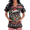 Women's Christmas Uniform V-Neck Short Sleeve Loose Fit Side Slit