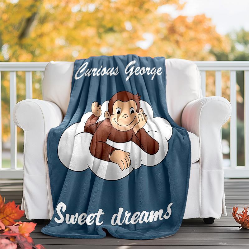 1pc Curious George7 Theme Blanket - Digital Print, Polyester, Cozy for All Seasons, Perfect for Outdoor, and Travel