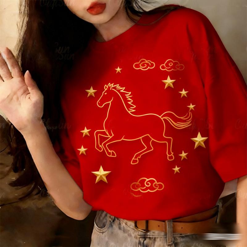 Women Horse Year 3D Printed Tees Summer Casual Street O-Neck Tops Short Sleeves Oversized T-Shirts