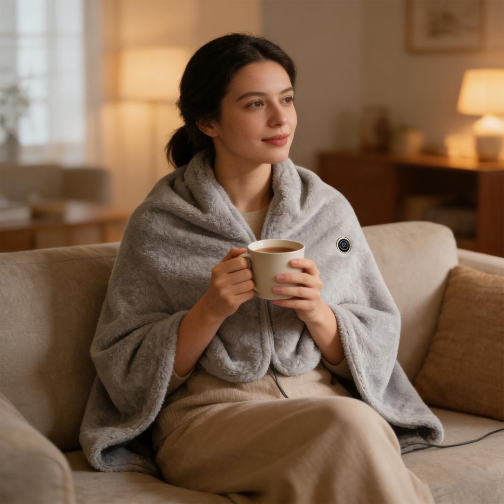 USB Electric Portable Heated Blanket Wrap Shawl with 3 Heating Level Heated Throw Blanket Shawl Washable for Winter Gifts