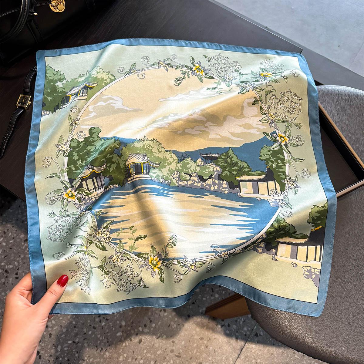 

Luxury 100% Mulberry Silk Scarf Women Print Bandana Shawl Lady Neckerchief Handkerchief Female Decorative Wrap 53cm 53x53CM
