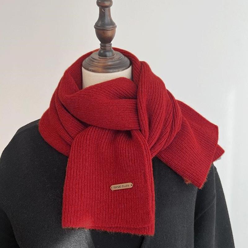 Autumn And Winter New Solid Color Knitted Scarf For Women High-End Thick Warm Versatile Simple Scarf