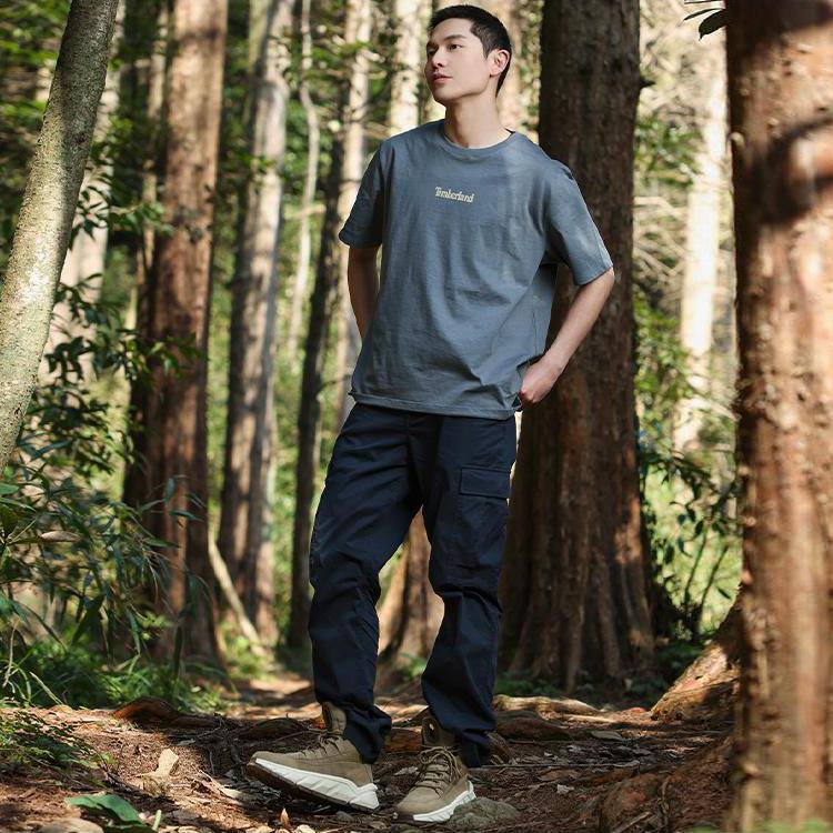 Timberland Fun Camping Pattern Printed Casual Round Neck American Vintage Short Sleeve T-Shirt Unisex Tops Rock-Blue A5UWK-DH3