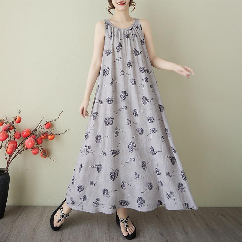 Sleeveless Plus Size Cotton Vintage Floral New In Dresses for Women Casual Loose Long Summer Dress