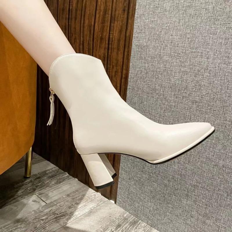 New short boots high heel thin boots autumn and winter new pointed white single boots fashionable Martin boots