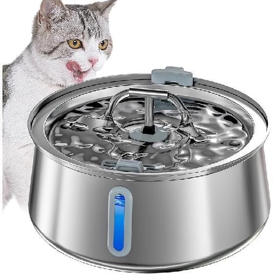 Stainless Steel Cat Water Fountain,Pet Water Fountain 4L/135oz Large Capacity,Dog Water Dispenser with Water Level Window, Multiple Filtration, Quiet 2 Faucet