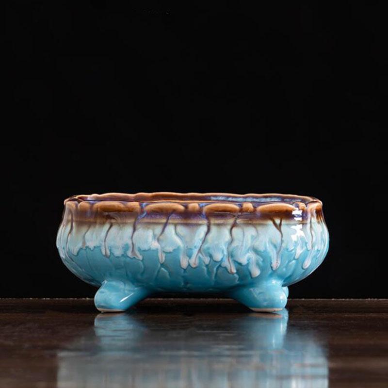 

Креативний синій глазурований горщик для сукулентних рослин великого діаметра, дихаюча ваза для квітів з отвором для саду, декору для дому