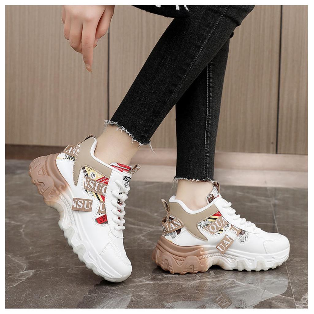 Damen Plateau-Sportschuhe mit dicker Sohle - High-Top Schnürschuhe, Leichte Schuhe mit dicker Sohle für Outdoor-Freizeit und Büro-Alltag, Dad Shoes