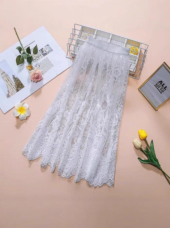 Lace Midi Skirt For Women With Hollowout Design Summer Aline Elegant Fashionable For Casual Wear