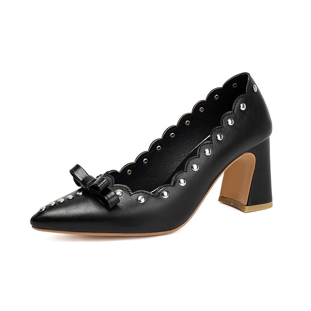 

White Women Pumps Pointed Toe High Block Heels Lady Daily Shoes Big Plus Size 48 34 чёрный
