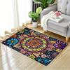 Flannel Thickness 0.47inch - 1pc Multicolor Mandala Door Mat, Black Base with Vibrant Symmetrical Pattern, Absorbent and Non-Sli